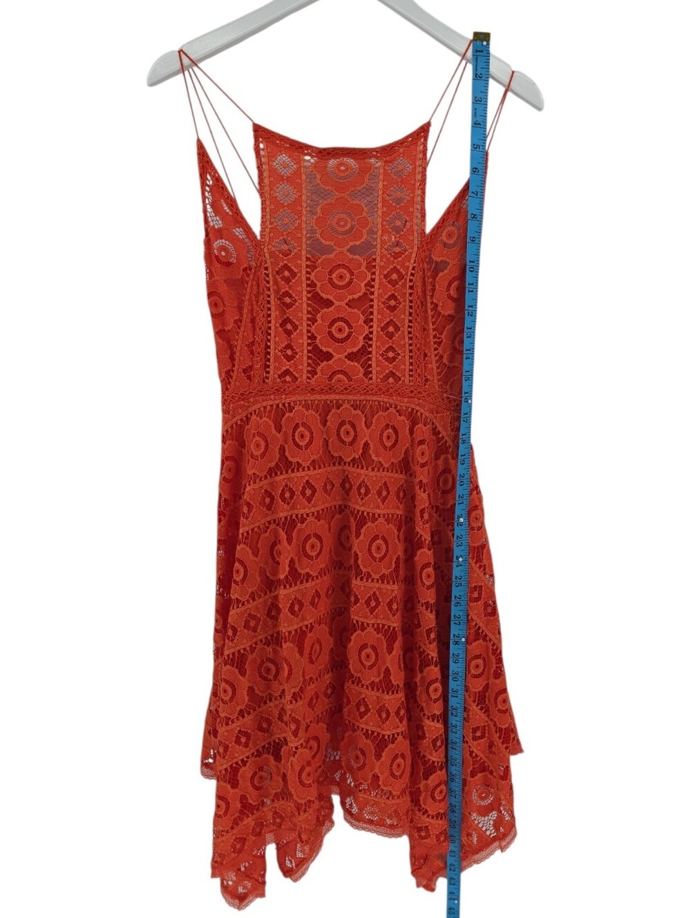 Free People Just Like Honey Crochet Lace Dress Size 8 Orange Handkerchief Hem - Picture 8 of 10